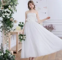 ＜在庫処分＞新作 軽やかウェディングドレス ベアトップ 上品デザイン 花嫁 二次会・披露宴・前撮り用　２XL　bu１