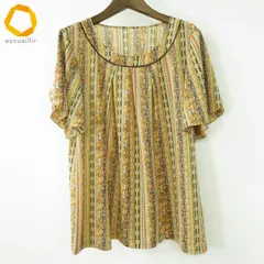 #s レリアン Leilian カットソー 13+ オレンジ系 マルチ 総柄 花柄 ストライプ 半袖 大きいサイズ 日本製 レディース [994323] k01