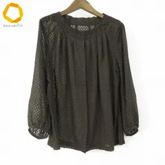 #a レリアン Leilian シャツ ブラウス 13+ こげ茶系 格子柄 シースルー 長袖 大きいサイズ 日本製 レディース [994324] k01