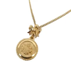 クリスチャンディオール Christian Dior ヴィンテージ ペンダント ネックレス ラウンドエンブレム リボン 美品 ゴールドカラー