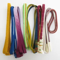 帯締め 7本セット 丸組 平組 四部紐 正絹 カラフル 黄色ｘ紫色ｘ青色x緑色ｘ小豆色 和装小物 着物用 まとめ売り 帯〆