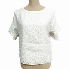 ナチュラルビューティーベーシック NATURAL BEAUTY BASIC 半袖 Tシャツ カットソー 切替 レース 白 ホワイト M