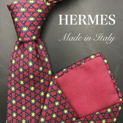 【美品】HERMES エルメス ネクタイ 幾何学柄　総柄 赤 黄 青 レッド