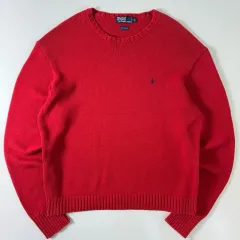 POLO ポロ ラルフローレン 90s 刺繍 コットン レッド ニット