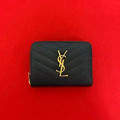 極 美品 SAINT LAURENT PARIS サンローランパリ YSL 金具 レザー 二つ折り 財布 コンパクト ジップアラウンド ウォレット ブラック 35493