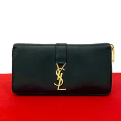 極 美品 SAINT LAURENT PARIS サンローランパリ YSL カサンドラロゴ 金具 レザー 本革 長財布 ロング ウォレット ブラック 黒 21493