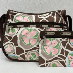 66　LeSportsac　レスポートサック　 ショルダーバッグ　斜めがけ　紐調節可能　 クラシックホーボー　花　総柄　ブラウン系　 茶　ナイロン　軽量　ポーチ付き　 レディース