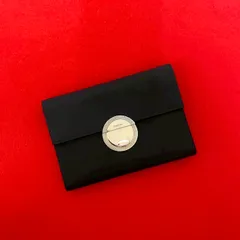 極 美品 PRADA プラダ ロゴ 金具 ナイロン レザー 本革 三つ折り 財布 コンパクト ウォレット 札入れ 小銭入れ ブラック 黒 34474