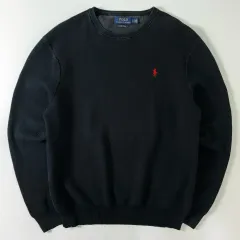 Polo ポロ ラルフローレン 刺繍 ピマコットン ブラック ラウンドニット