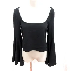 ザラ ZARA カットソー Uネック 長袖 M 黒 ブラック /RT