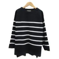 シューラルー SHOO・LA・RUE ニット カットソー 長袖 ラウンドネック ボーダー柄 オーバーサイズ F 紺 ネイビー 白 ホワイト /YS7