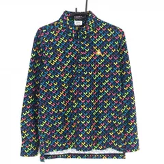 【美品】ルコックゴルフ 長袖ポロシャツ ネイビー×マルチカラー 総柄 ボタンダウン メンズ M ゴルフウェア le coq sportif