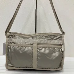 116　LeSportsac　レスポートサック　 ショルダーバッグ　斜めがけ　紐調節可能　 ゴールドベージュ系　無地　ロゴ　ナイロン　 軽量　レディース