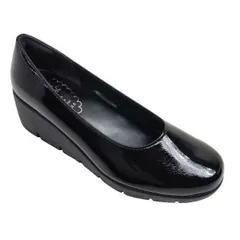 First Contact(ファーストコンタクト)　日本製 美脚 カジュアルパンプス レディース ウエッジソール ブラック　エナメル　601