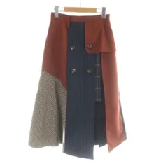 レディアゼル REDYAZEL 異素材MIXスカート アシンメトリー M 茶 ブラウン 紺 ネイビー グレー 柄切り替え フレアシルエット ロング丈 /AP