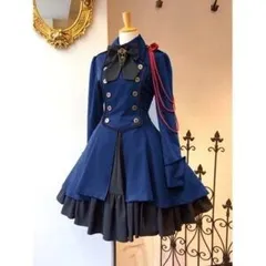 【CHA111710L】軍服ワンピース Lサイズ ブルー