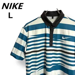 NIKE GOLF ナイキ ゴルフ 半袖ポロシャツ ブルー×ホワイト ボーダー DRI-FIT 吸汗速乾 ストレッチ ボタンダウン ゴルフウェア メンズ スポーツ 【L】2601037AP