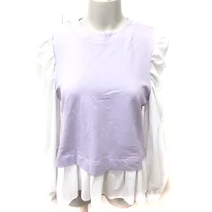 グローブ grove ニット カットソー Uネック 長袖 M ラベンダー 白 ホワイト /RT