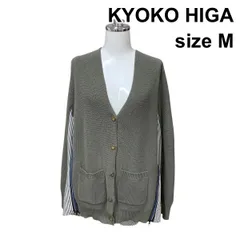 ◇ キョウコヒガ KYOKO HIGA カーディガン トップス Vネック リブ編み 異素材 脇ファスナー 長袖ニット カーキ 綿 M 9号 レディース Z6B129のサムネイル