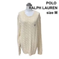 ◇ ポロラルフローレン POLO RALPH LAUREN セーター トップス 長袖 ラウンドネック ケーブル編み オフホワイト 綿100％ M メンズ Z6B124