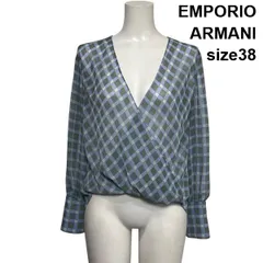 ◇ エンポリオアルマーニ EMPORIO ARMANI シアーブラウス シャツ 長袖 カシュクール チェック柄 38 M 9号 レディース S6B472のサムネイル