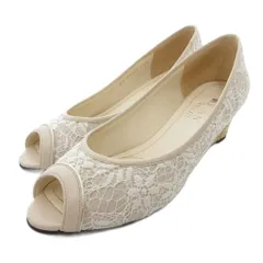 ダイアナ DIANA WELL FIT パンプス レース オープントゥ ウェッジソール 24cm 白 ホワイト /JS