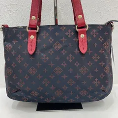 53　russet　ラシット　ハンドバッグ　 モノグラム　総柄　ネイビー×レッド系　 紺　赤　ナイロン　レザー　レディース