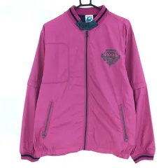 【美品】キスマークゴルフ 2WAYジャケット ピンク×ネイビー ネック一部合成皮革 地模様  メンズ L ゴルフウェア Kissmark Golf