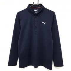【美品】プーマ 長袖ポロシャツ ネイビー×白 ボタンダウン ロゴ刺しゅう  メンズ L ゴルフウェア PUMA