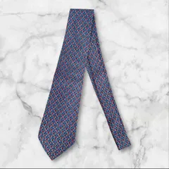 エルメス シルクネクタイ ブルー 総柄 フランス製