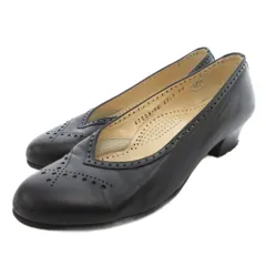 銀座ヨシノヤ パンプス メダリオン レザー 21.5cm 黒 ブラック /JS ■GY99