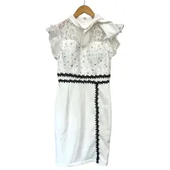 未使用品 dazzy store  デイジーストア ネックリボンドレス キャバ ミニ丈 タイト ドットビジュー装飾 L ホワイト×ブラック ★M288