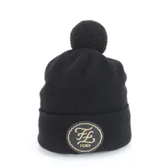 美品 フェンディ FF ロゴ ビーニー ニット帽 ニットキャップ ポンポン 帽子 ブラック FXQ056 レディース MRE DK41-9【中古】