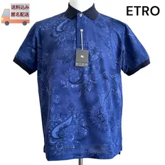 新品 ETRO エトロ メンズ ポロシャツ 半袖 ペイズリー柄 Mサイズ 鹿の子編み ブルー ネイビー