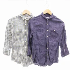 ジャーナルスタンダード レリューム JOURNAL STANDARD relume 2点セット シャツ 麻 リネン チェック 無地 2 青 ブルー 白 ホワイト 紺 ネイビー /UD ■F