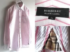 BURBERRY BLACK LABEL バーバリーブラックレーベル マチ/ノバチェック クレリック ヘリンボーン ストライプシャツ ドレスシャツ 39 ピンク