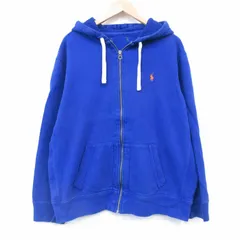XL/古着 ラルフローレン 長袖 ブランド フルジップ スウェット パーカー メンズ ワンポイントロゴ 青 フード内側サーマル 26jan09
