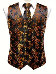 ベスト ネクタイ チーフ 3点セット 002 黒 スーツ チョイ悪 紳士 結婚式 二次会 成人式 メンズ ファッション ヤクザ オラオラ ホスト 派手