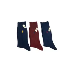 未使用  ポロ ラルフローレン メンズ 靴下 ソックス スクールソックス リブ 25-27ｃｍ 3足セット POLO RALPH LAUREN ネイビー 紺 ボルドー ワンポイント刺繍 無地リブ ミドル丈 サンプル品