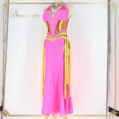 社交ダンス 衣装 チャコット Chacott ラテン ドレス ワンピース デモ 競技 ダンス パーティ 発表会 特徴的 個性的 フリンジ 蛍光 ピンク系 イエロー系 日本製 ダンス衣装 エレガント 大人用 デモ用 ドレスバッグ付き 華やか 競技用