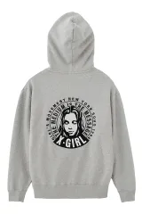 X-girl エックスガール 105261012016 CIRCLE MESSAGE AND FACE ZIP UP SWEAT HOODIE ジップパーカー ASH 正規通販 レディース