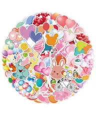 フレークシール カラフルな風船 ステッカー 50枚 防水シール かわいい ステッカー おしゃれ 大量 コラージュ 素材 DIY デコシール ウォーターグラス、コンピューター、スーツケース、カレンダー、スケートボード、自転車、本の装飾に使用できます（ 風船）