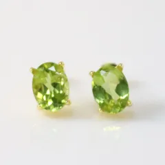 S925製 18KGP ペリドット 8×6mm 天然石 ピアス