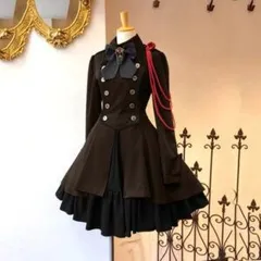 【CHA001080M】軍服ワンピース ブラウン Mサイズ