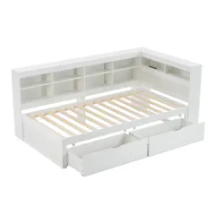 「新入荷」 ラック 全新品 引き出し付き 北欧風 大人 一人暮らし ベッド 木製 ホワイト 1年保証付きのサムネイル