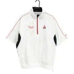 ルコックゴルフ 半袖中綿ブルゾン 白×レッド 袖パイピングライン ハーフジップ  メンズ L ゴルフウェア le coq sportif