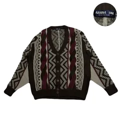 Vintage ヴィンテージ Cardigan カーディガン Knit ニット 3Dニット 90s All-OverPattern 総柄 PatternedKnit 柄ニット Acrylic アクリル Wool ウール Multicolor マルチカラー Lのサムネイル
