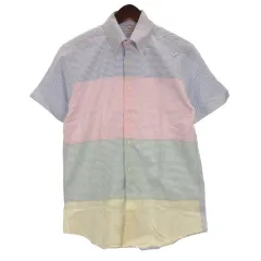 ブルックスブラザーズ BROOKS BROTHERS ボタンダウン シャツ 半袖 ボーダー ネイビー ホワイト系 S 251218E