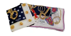 セリーヌ ハンカチ ネイビー マルチカラー 水玉 ドット スカーフ　2枚セット CELINE 綿 レディース