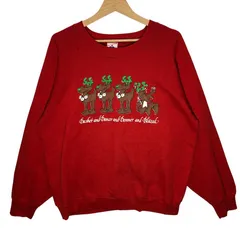 MILLER/ミラー 90年代/90's ヴィンテージ アニマルプリント トナカイ レーシングトゥワード クリスマストナカイ スウェット トレーナー 長袖 オーバーサイズ ビッグシルエット クルーネック USA製 46-48XLサイズ レッドのサムネイル